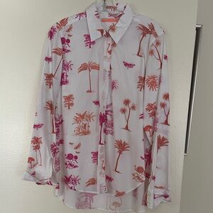 White Shirt with Pink and Orange Tropical Print